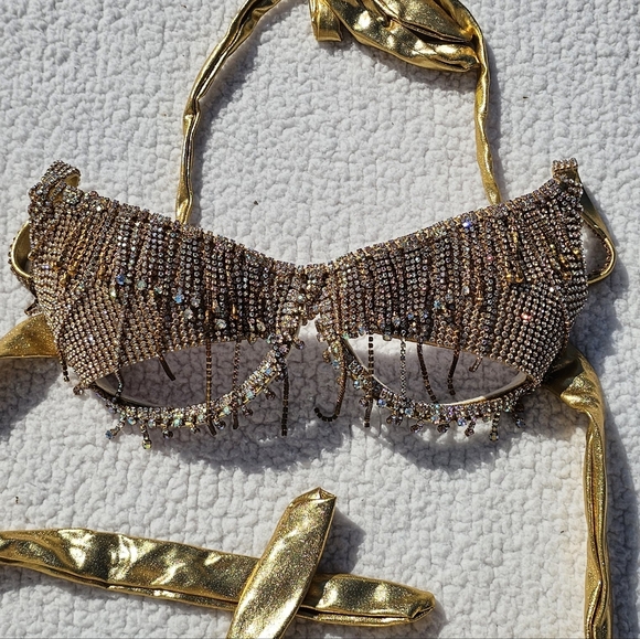 Gold Beaded Halter Rave Top - Picture 2 of 7